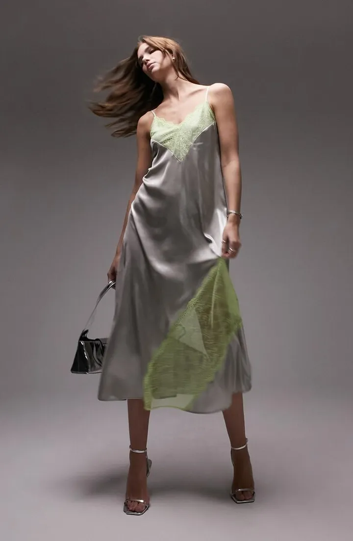 Lace Trim Lamé Slipdress