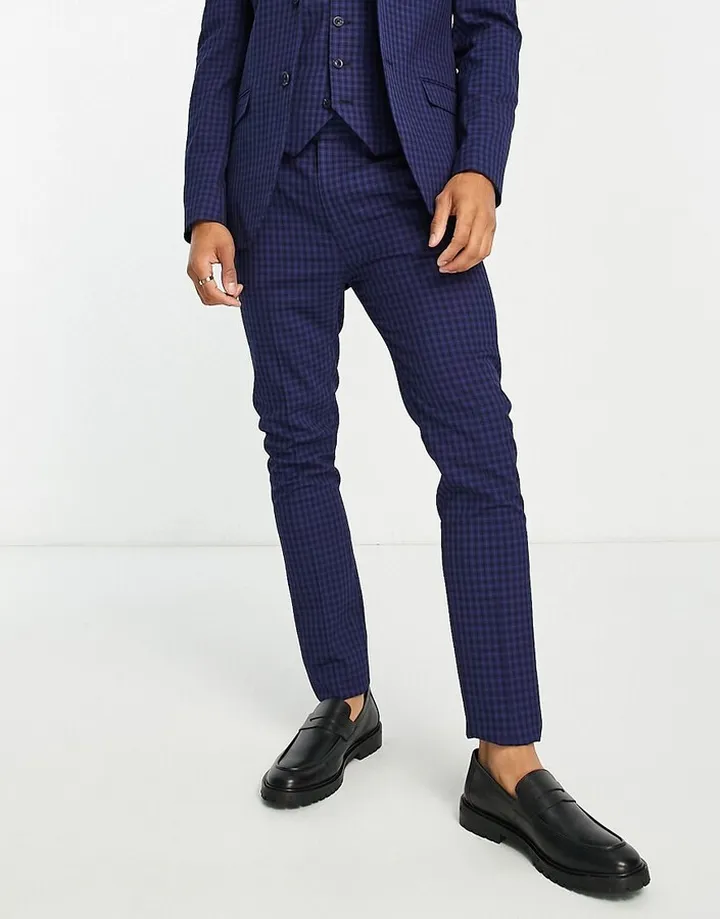Topman super skinny wedding suit pants in blue check