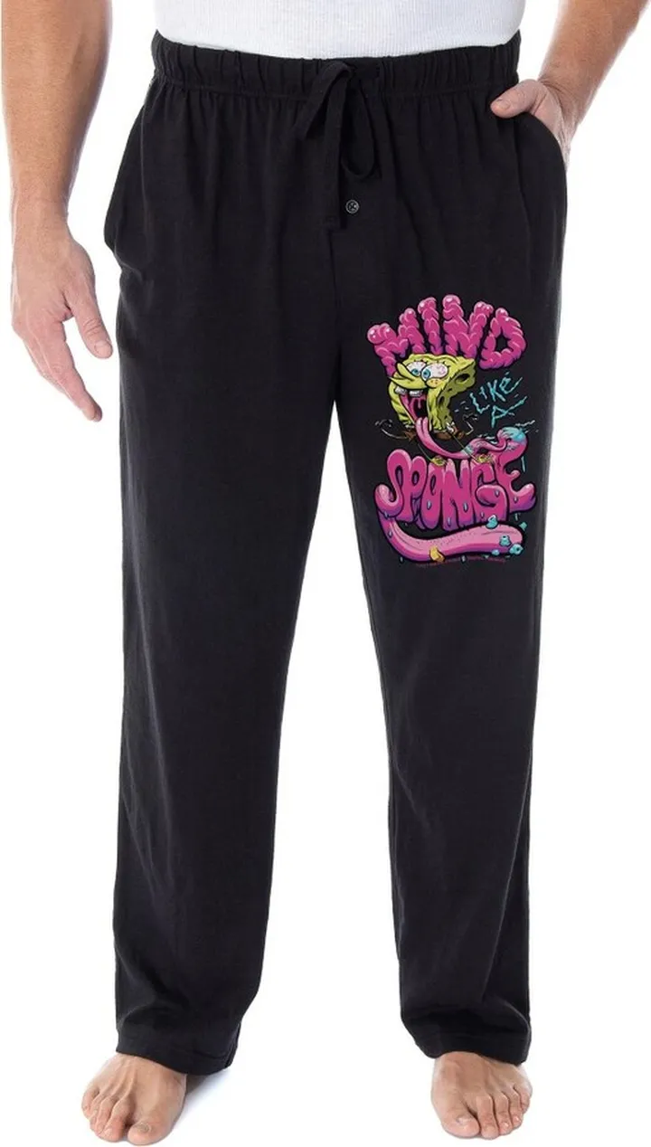 SpongeBob SquarePants Pajama Pants Men's Mind Like A Sponge Lounge Pants (2XL) Black