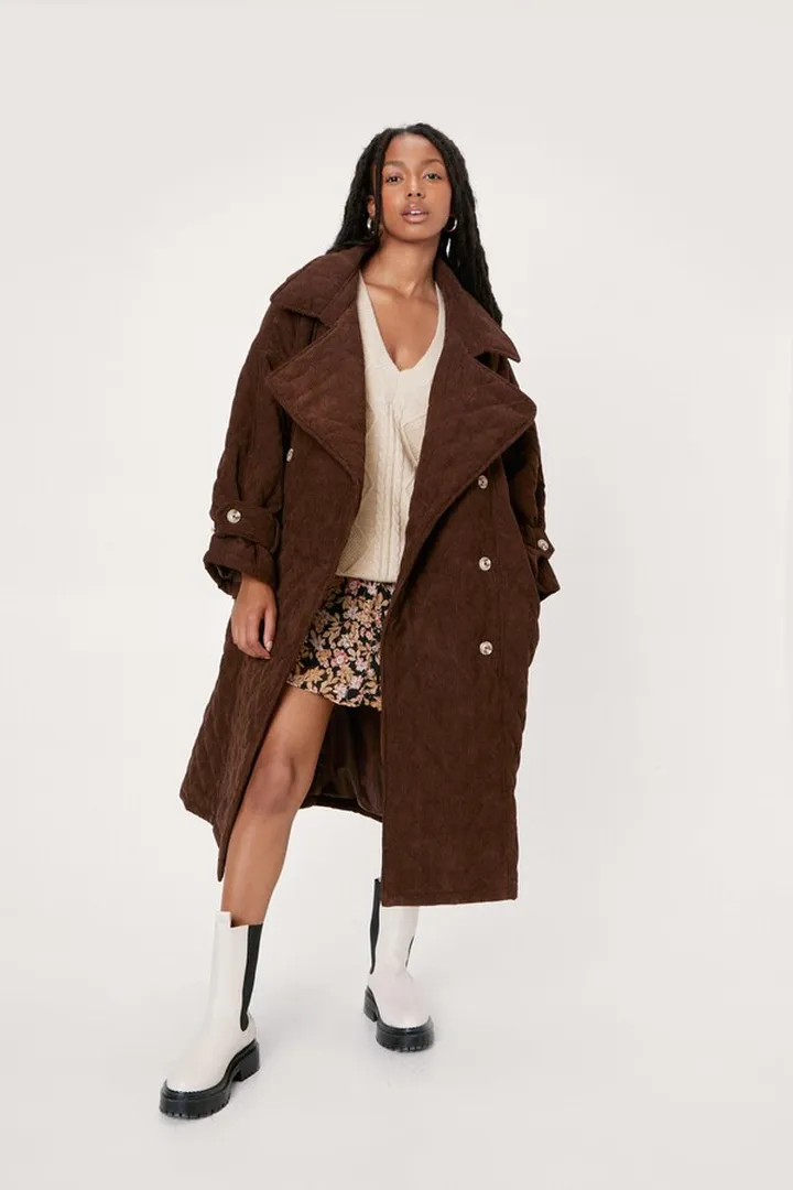 Nasty Gal Womens Petite Oversized Quilted Double Breasted Trench Coat