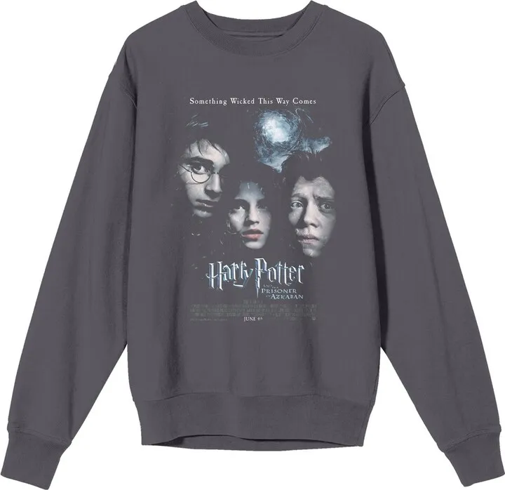 Harry Potter Faded Desaturated Movie Poster Crew Neck Long Sleeve Wash Charcoal Adult Sweatshirt-XXL