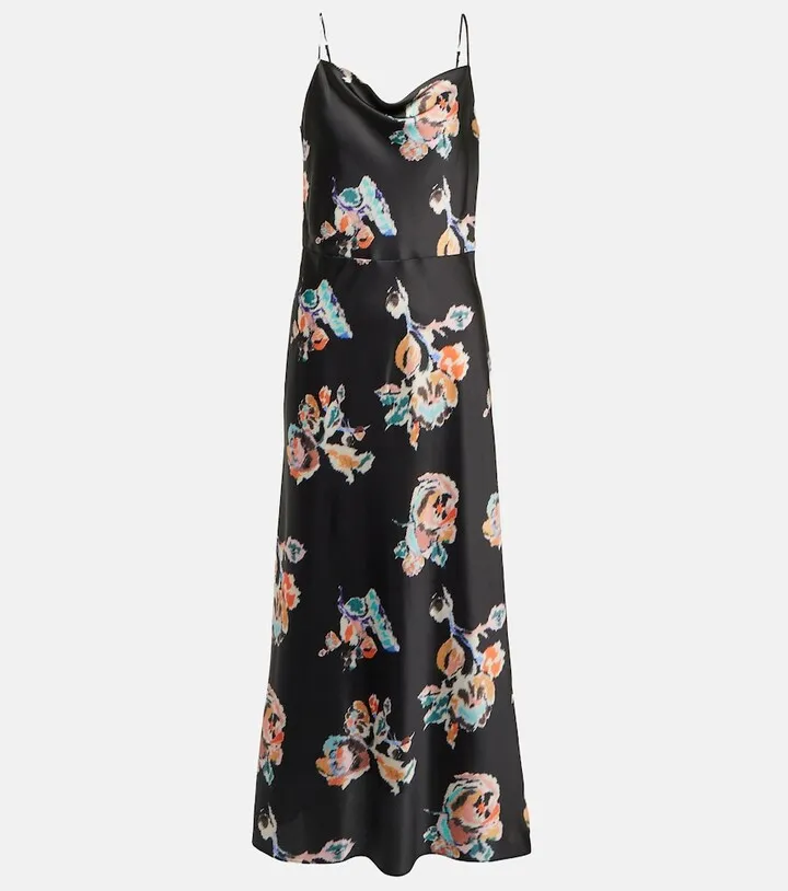 Floral cowl-neck satin slip dress