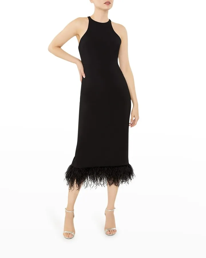 Chandler Feathered-Hem Midi Dress