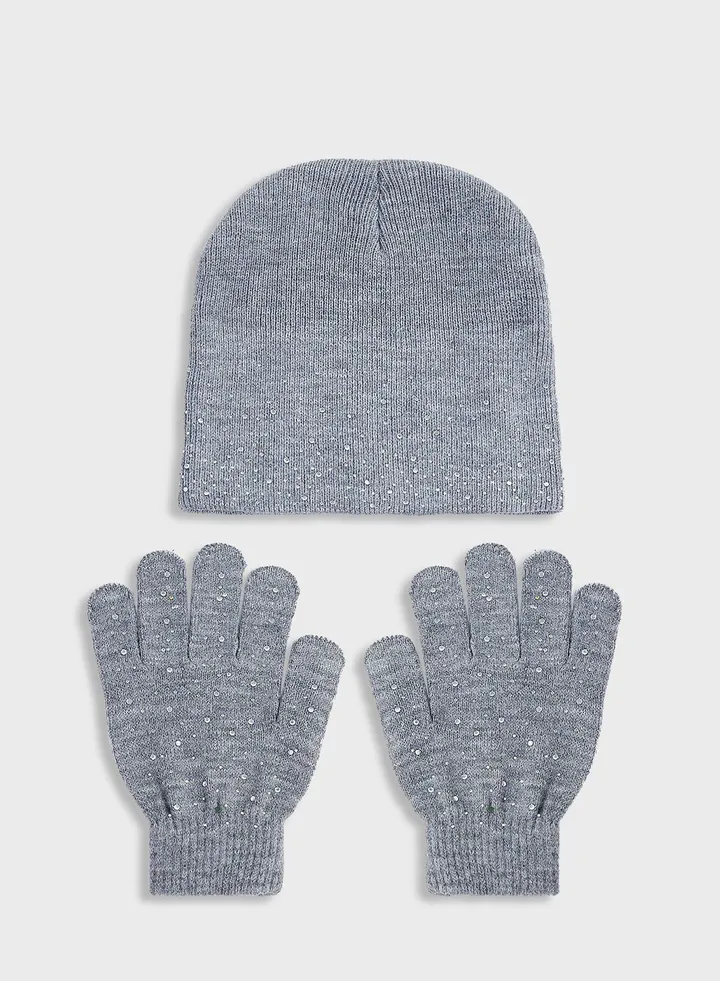 Diamante Winter Beanie & Glove Set
