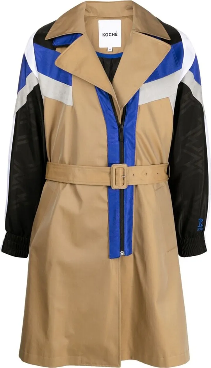 Colour-Block Belted Trench Coat