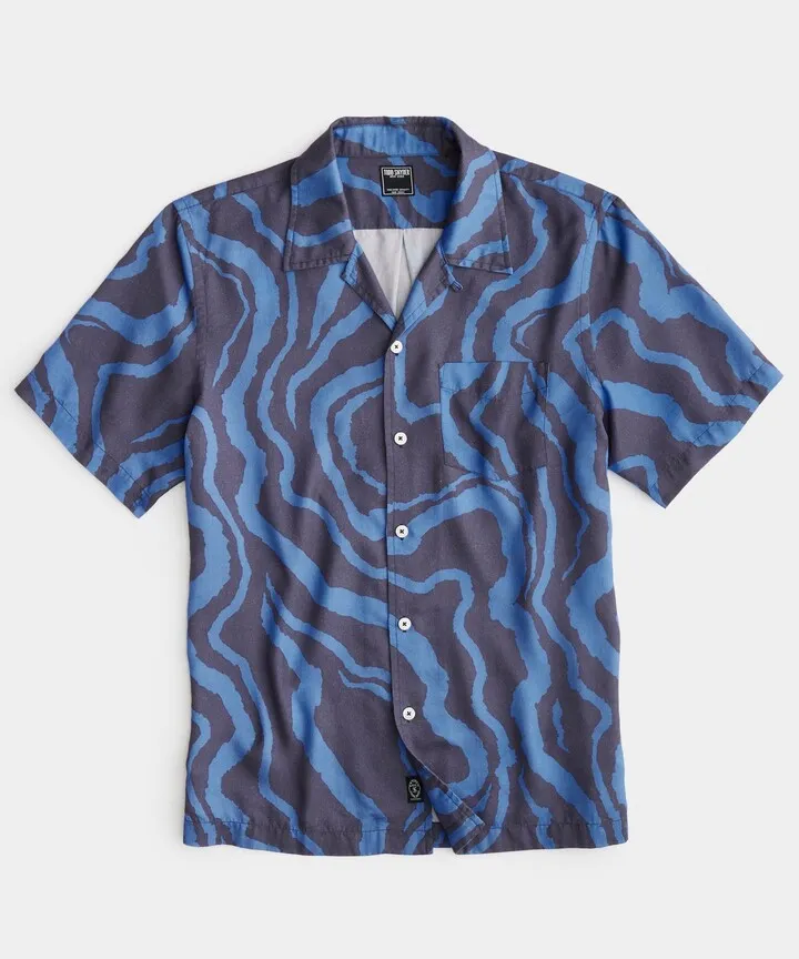 Ripple Camp Collar Shirt in Blue