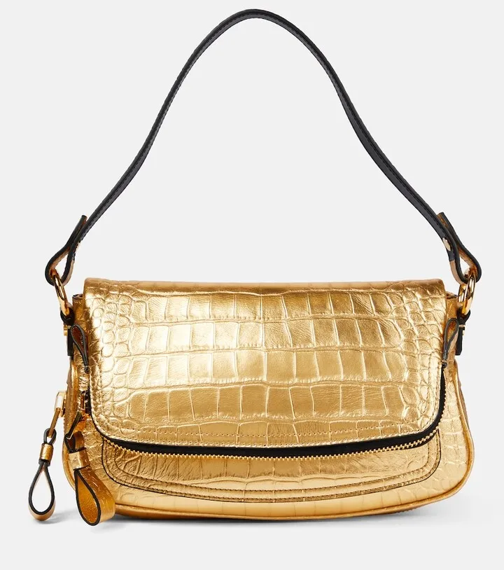 Jennifer Small croc-effect metallic leather shoulder bag