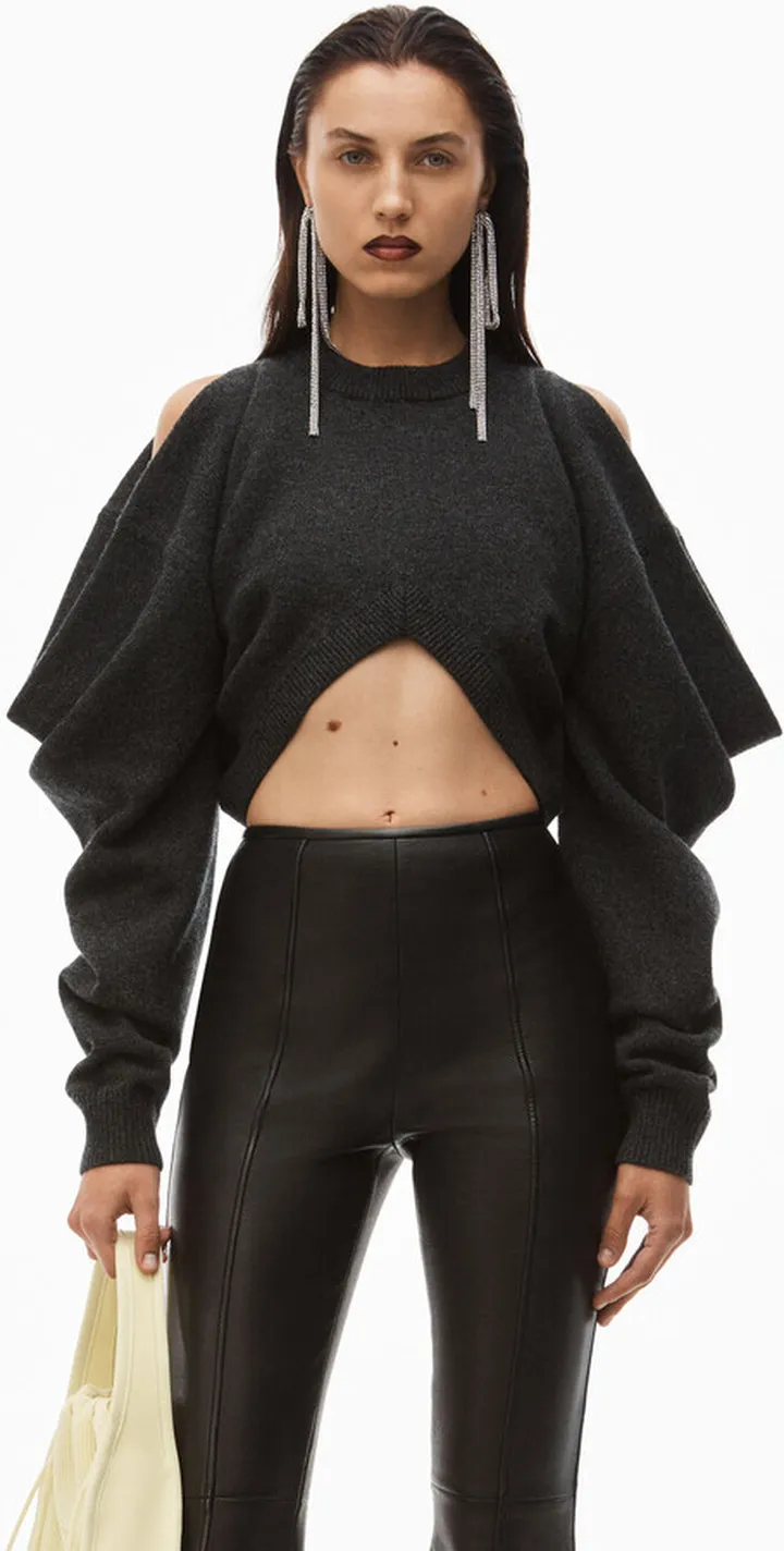 Alexander Wang Women's Inverted V-Neck Sweater In Boiled Wool Charcoal
