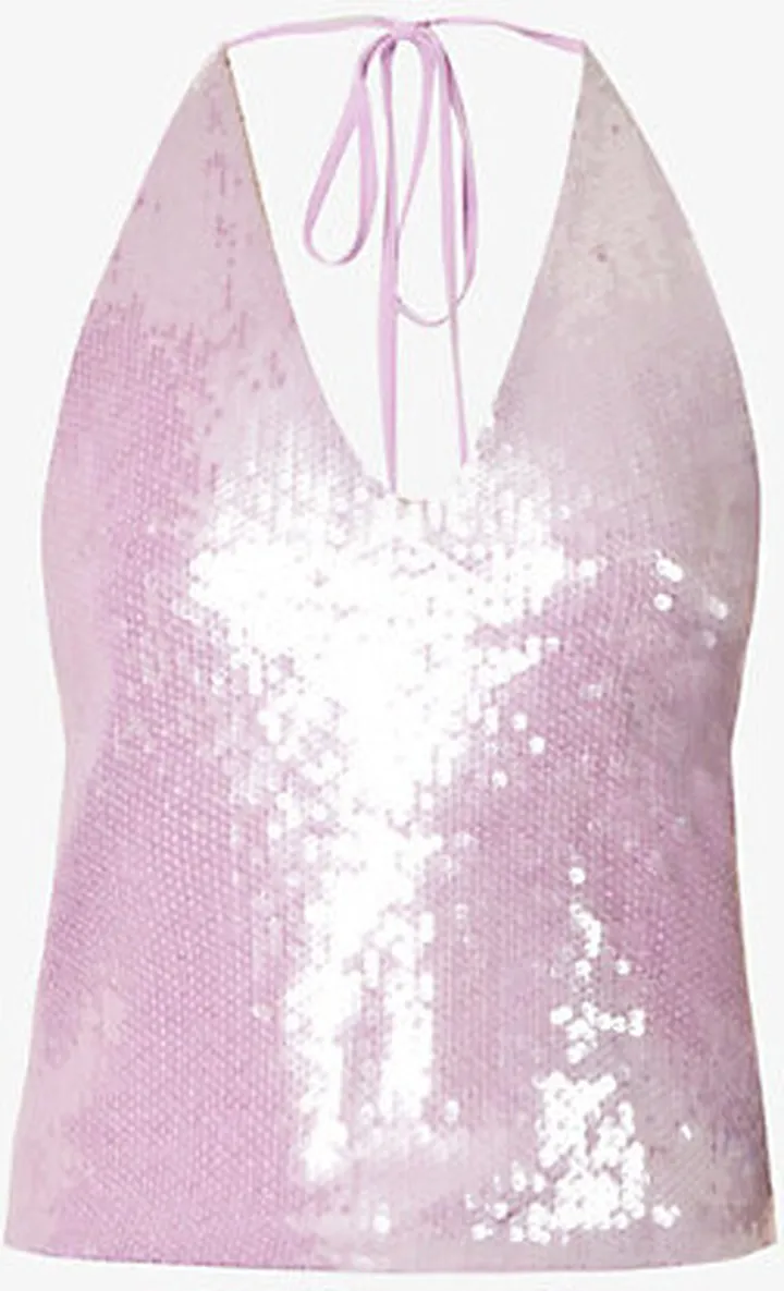Womens Lupine Sequin-embellished Halterneck Recycled-polyester top
