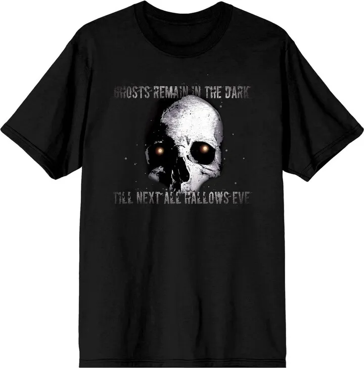 Halloween Skull Ghosts Remain In The Dark Men’s Black T-Shirt-Medium