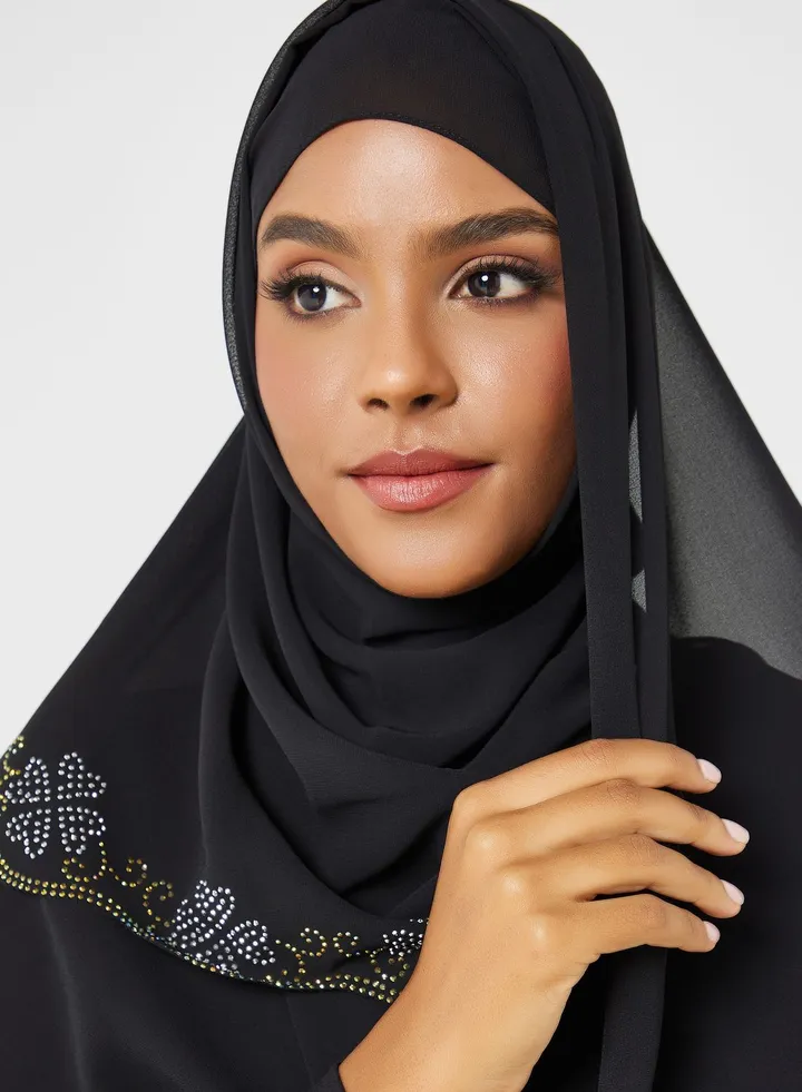 Floral Embellished Long Hijab Scarf