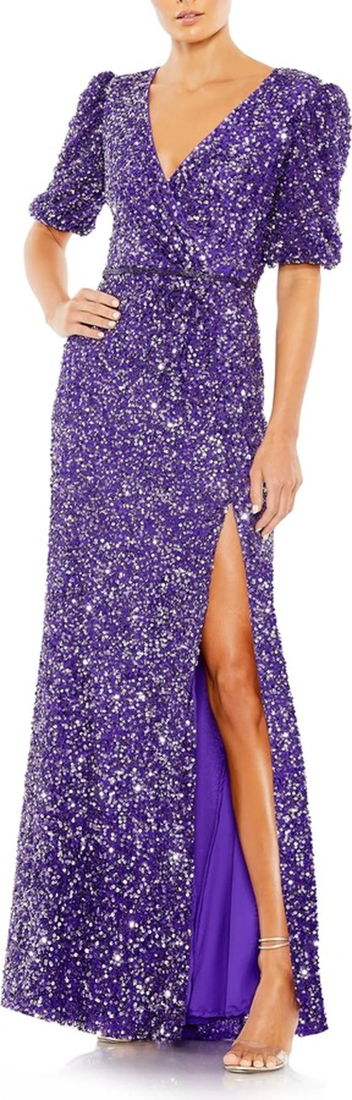 Sequin Puff Sleeve Gown