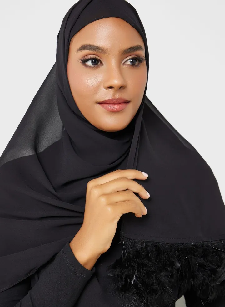 Feather Detail Chiffon Long Hijab Scarf