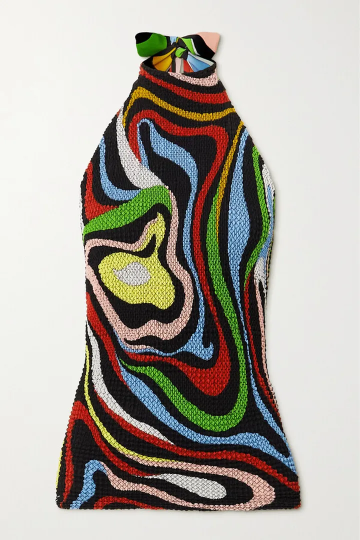 PUCCI - Printed Seersucker Halterneck Top - Black