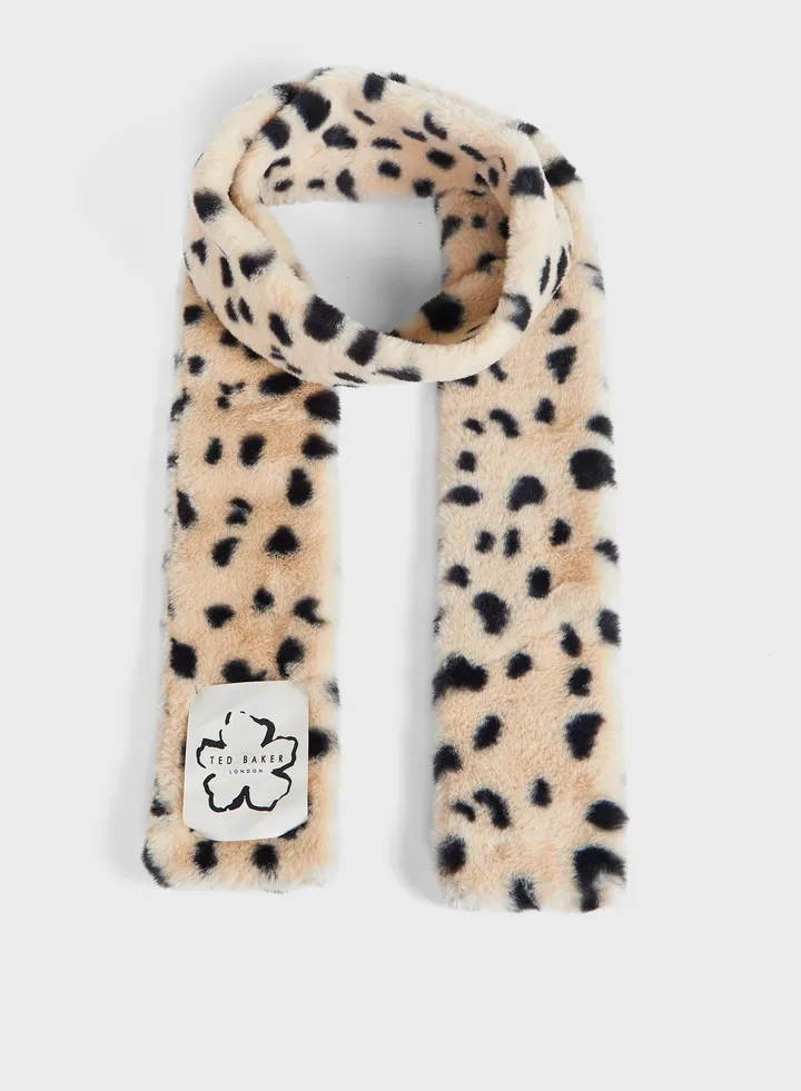 Fey Animal Print Faux Fur Scarf