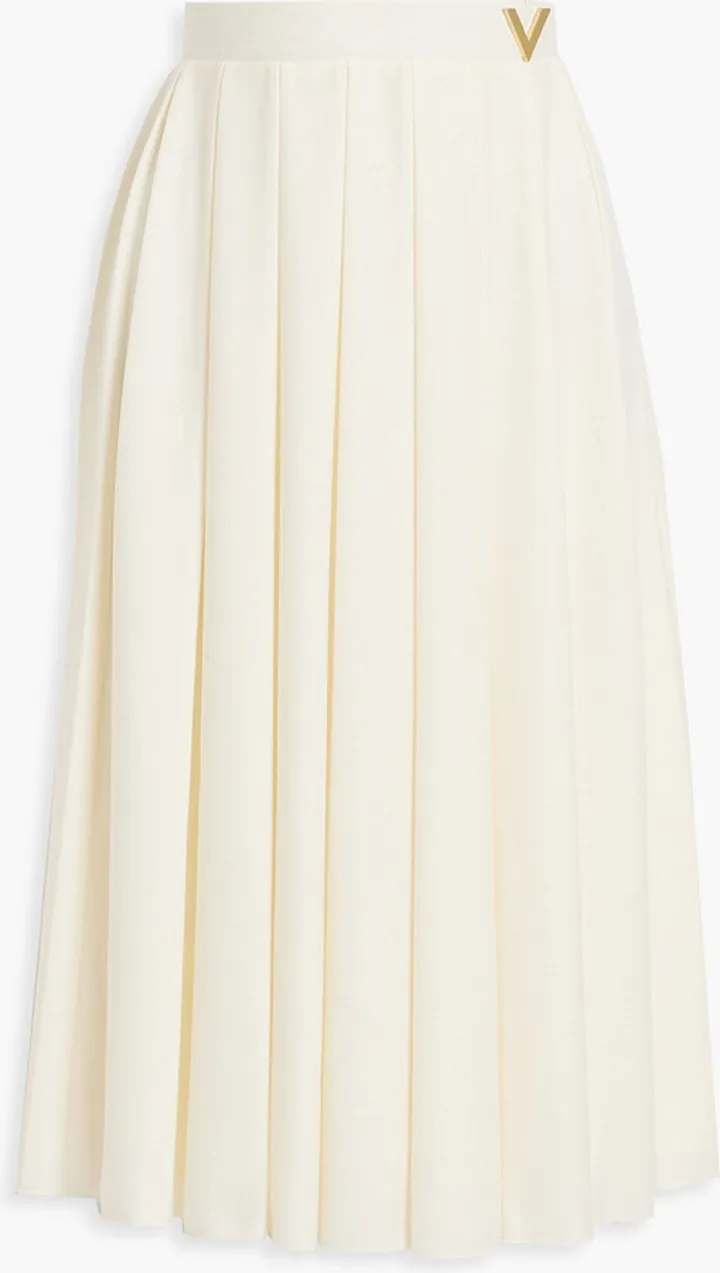 Embellished pleated crepe midi skirt