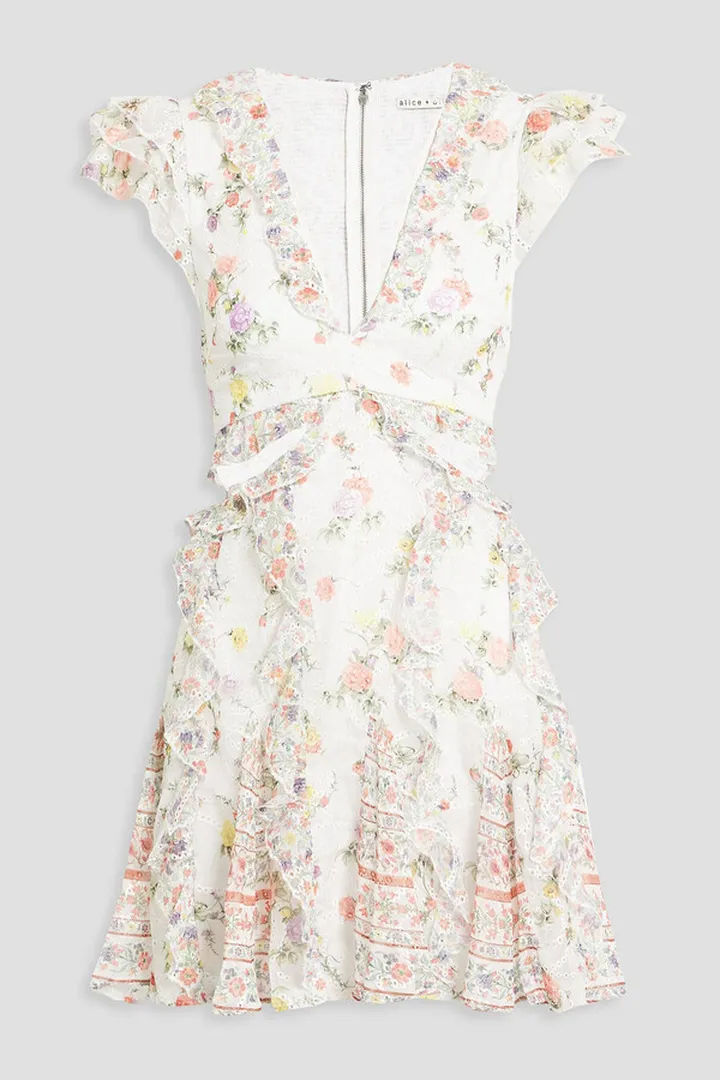 Mitzi cutout floral-print georgette mini dress