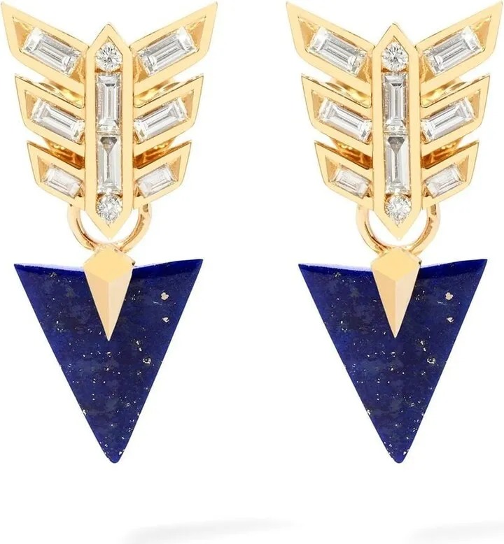 18kt yellow gold Flight lapis lazuli and diamond earrings