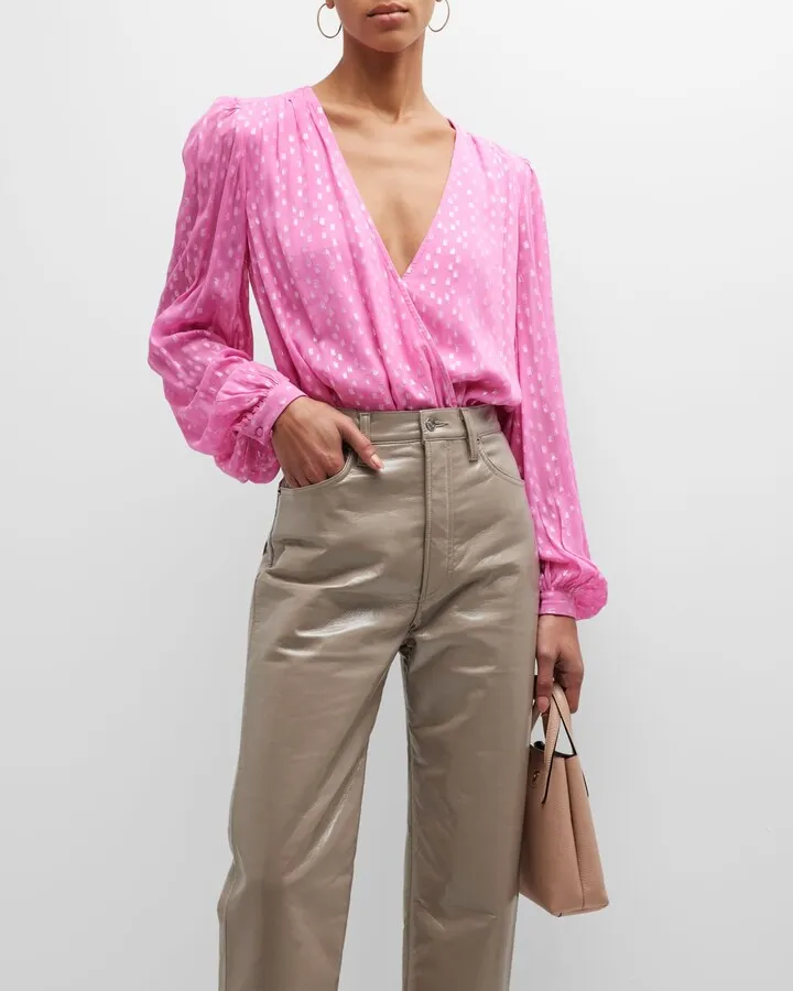 Metallic Georgette Surplice Bodysuit