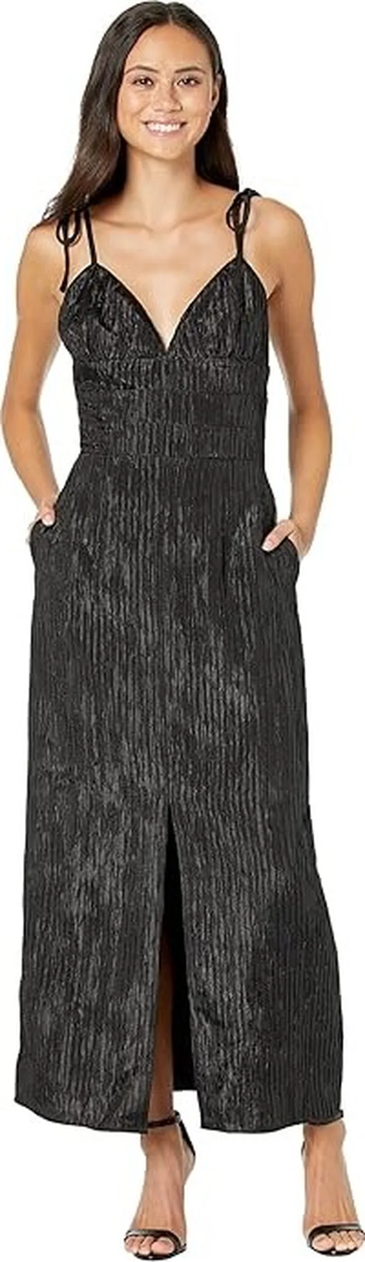 BCBGMAXAZRIA Pleated Satin Cocktail Dress (Black) Women's Dress