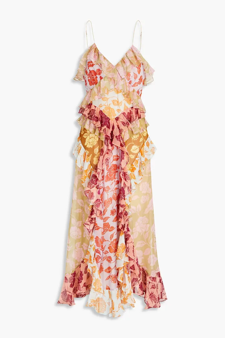 Patchwork-effect floral-print silk-georgette midi dress