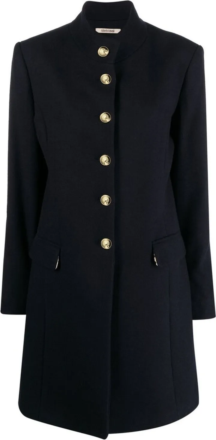 Button-Front Collarless Coat