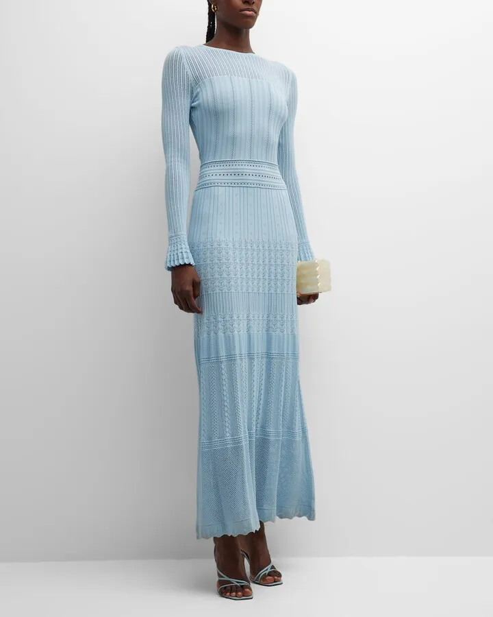 Long Ruffle-Cuff Knit Dress