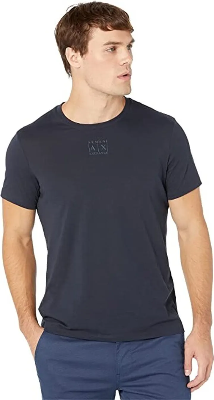 Armani Exchange Center Box Logo Pima T-Shirt (Navy) Men's Clothing