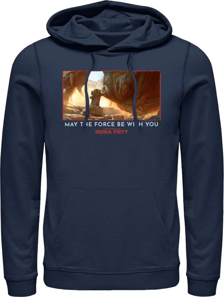 Men's Star Wars: The Book of Boba Fett Grogu Taming the Rancor May the Force be With You Pull Over Hoodie - Navy Blue - Medium