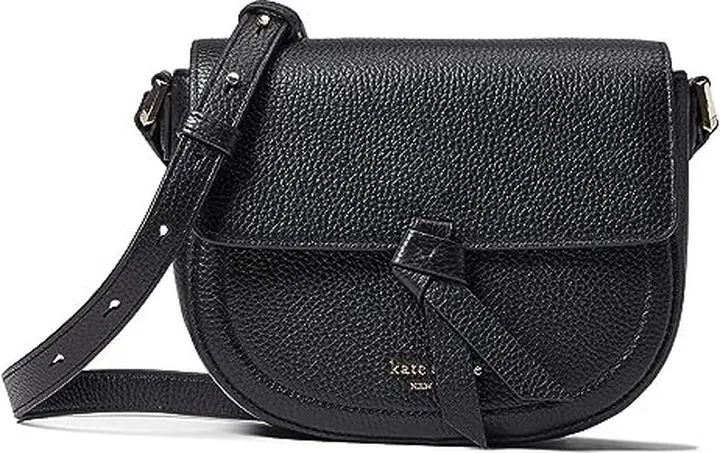 Kate Spade New York Knott Pebbled Leather Medium Saddle Bag (Black) Handbags