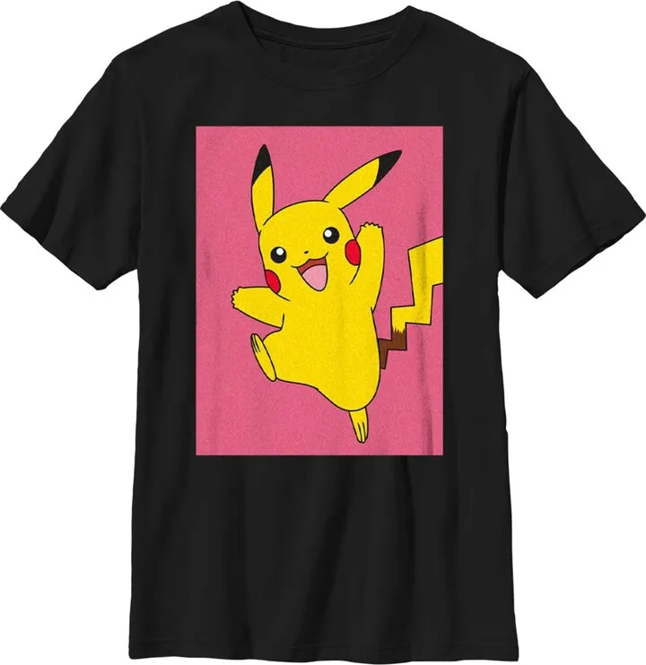 Boy's Pokemon Pikachu Happy Jump T-Shirt - Black - Small