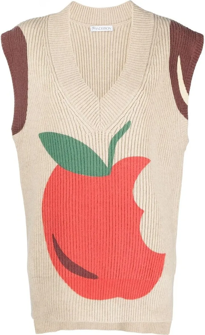 apple motif V-neck vest