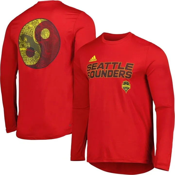 Men's adidas Red Seattle Sounders Fc Jersey Hook Aeroready Long Sleeve T-shirt