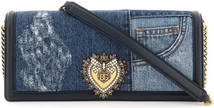 Dolce & Gabbana Logo-Plaque Distressed Denim Shoulder Bag