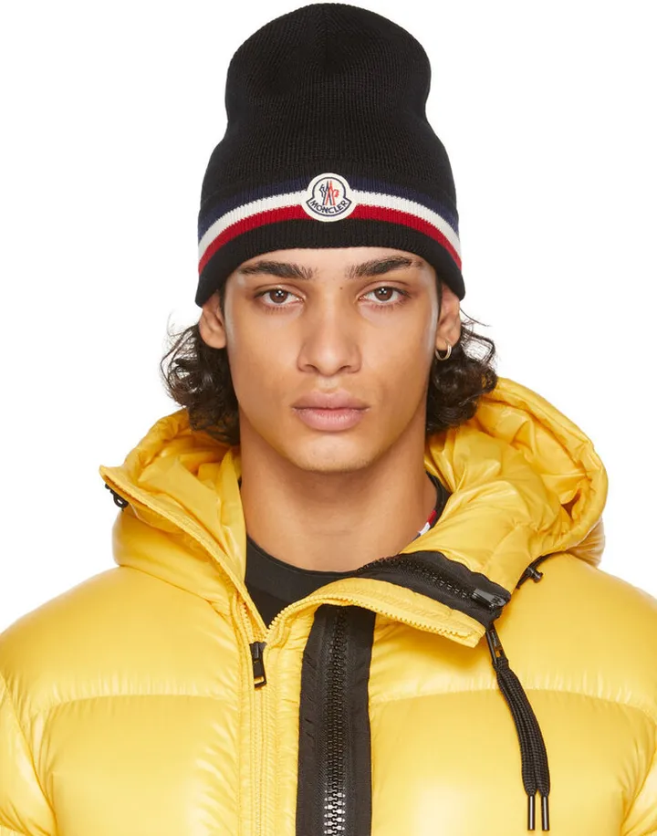 Moncler Black Wool Stripes Beanie