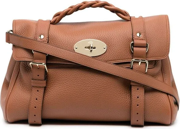 'alexa Heavy' Brown Handbag With Twist Lock Closure In Grainy Leather Woman Mulberry