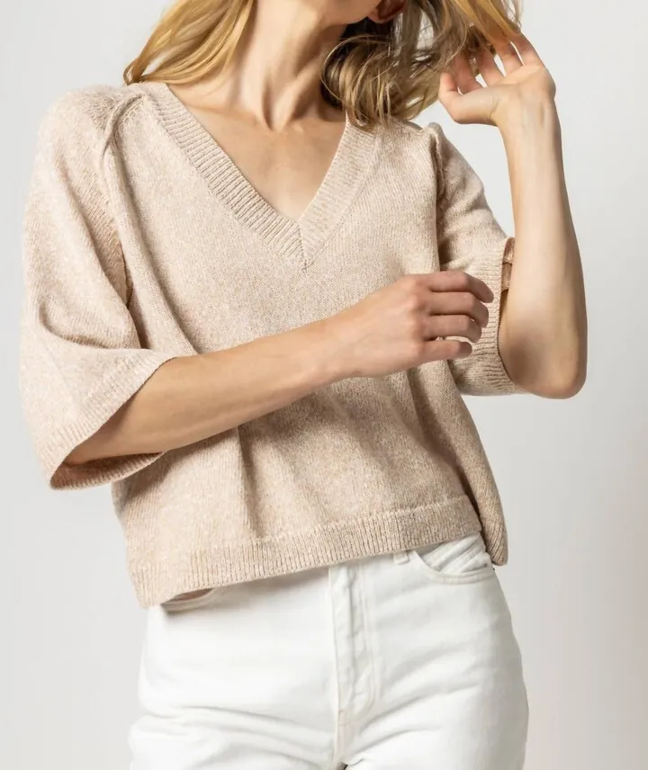 Lilla P Raglan Sleeve Vneck Sweater In Oat Marl