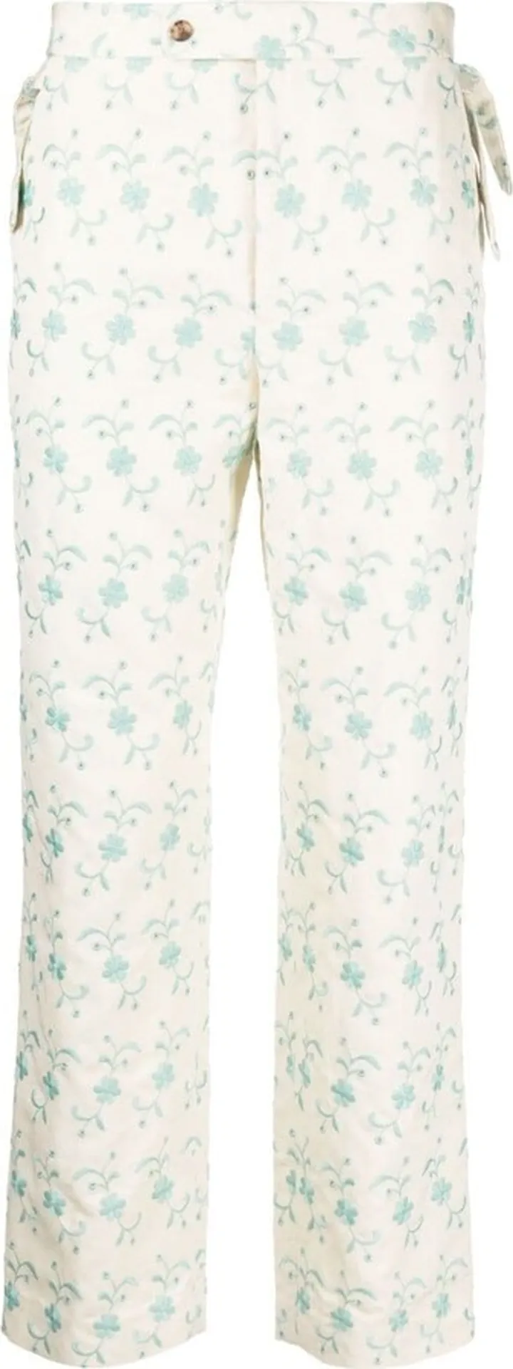 Floral-Embroidery Straight-Leg Trousers