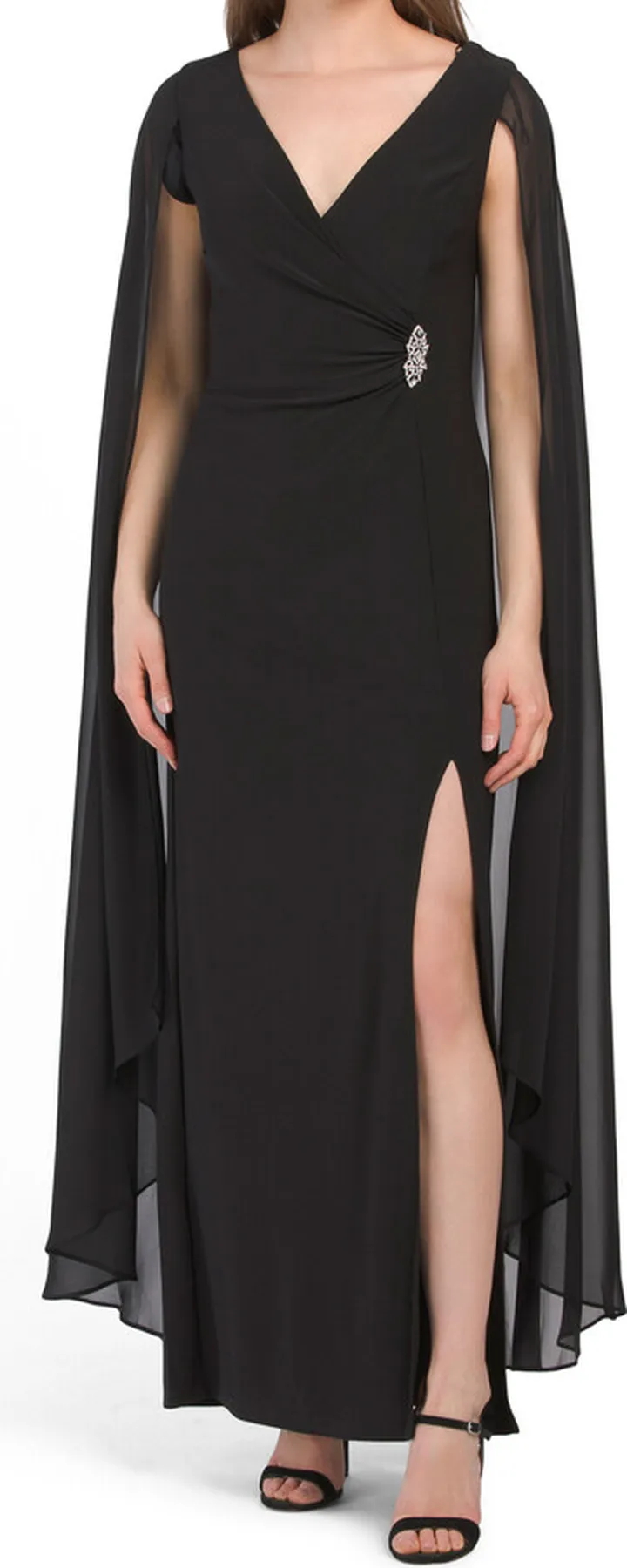 Sleeveless Wrap Style Gown With Cape