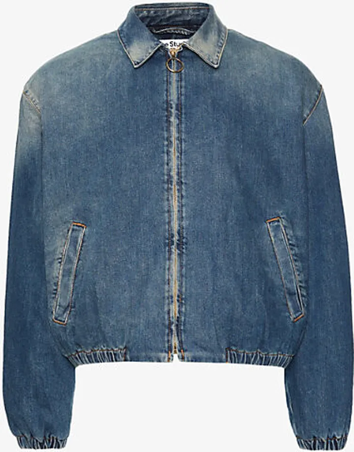 Mens Mid Blue Oparad Padded Boxy-fit Denim Jacket