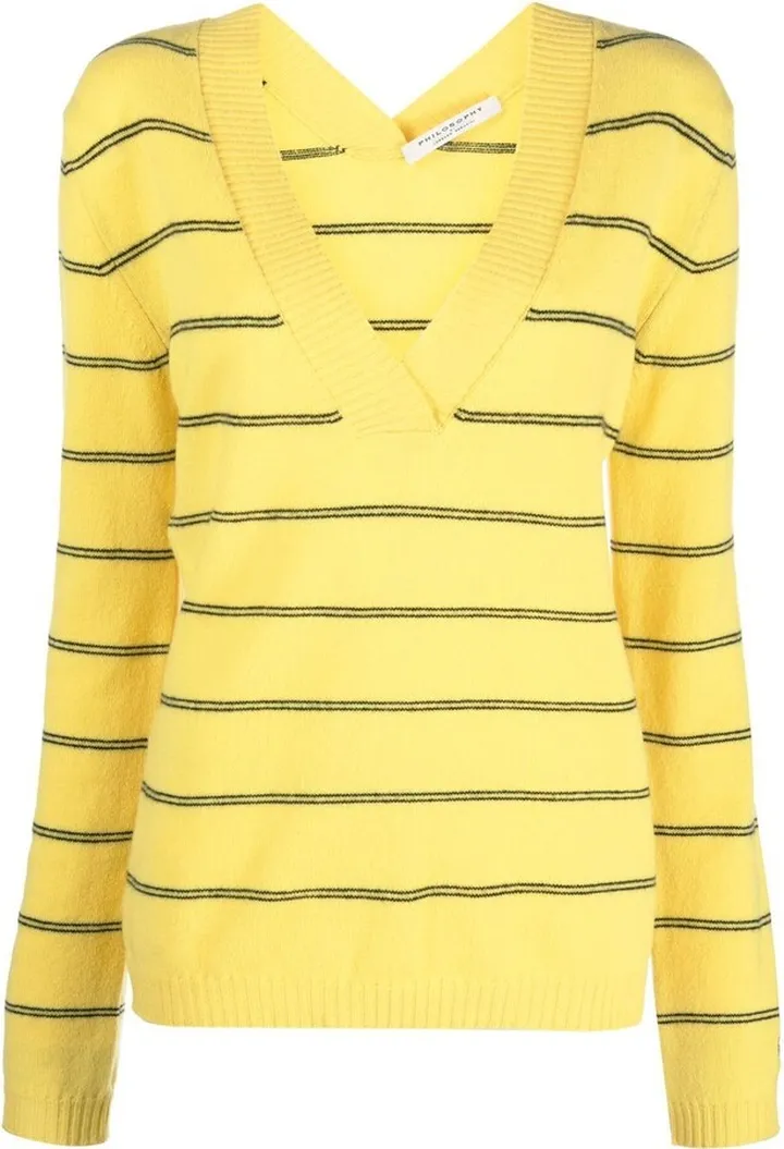 striped V-neck jumper