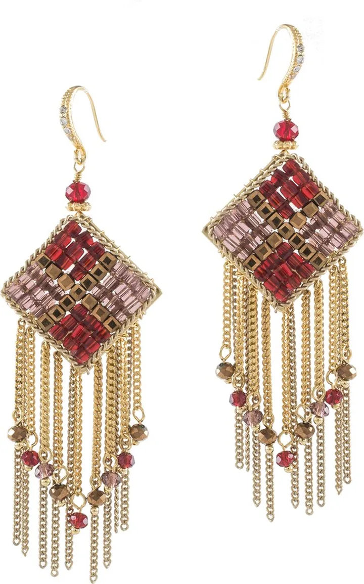 Crystal Beaded Fringe Drop Earrings