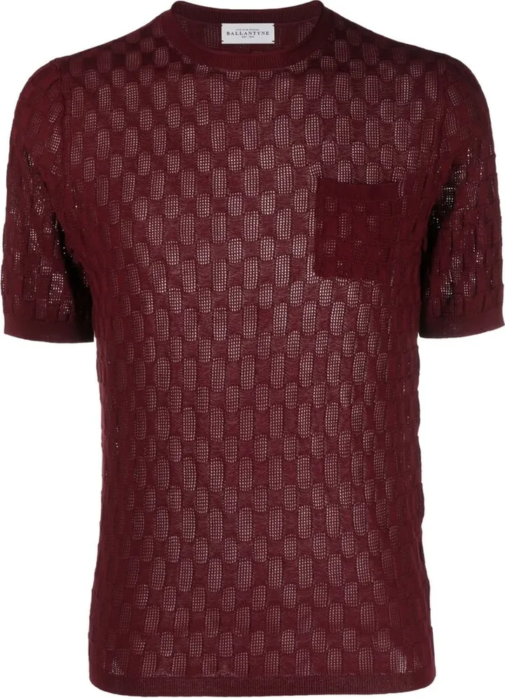 crochet-knit short-sleeve T-shirt