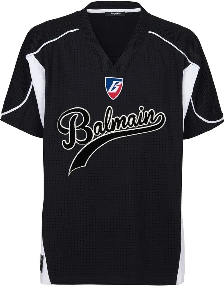 logo-patch perforated T-shirt