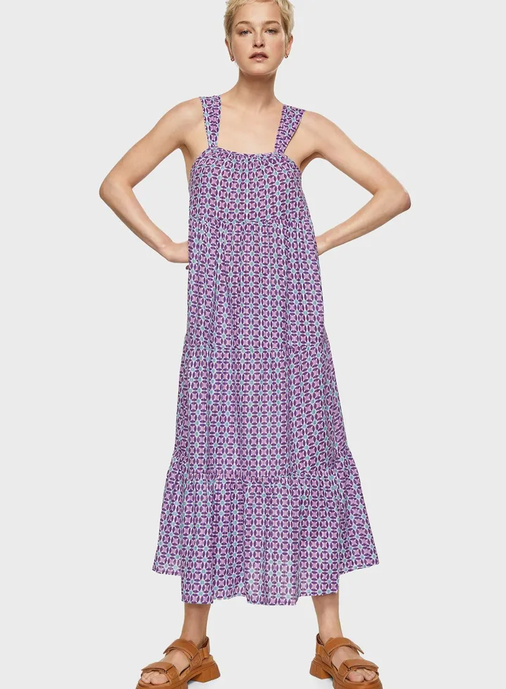 Pleated Printed Dress