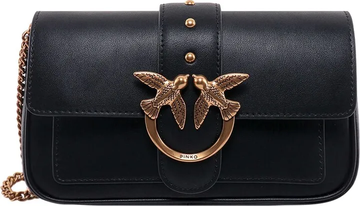Leather shoulder bag with Love Birds buckle