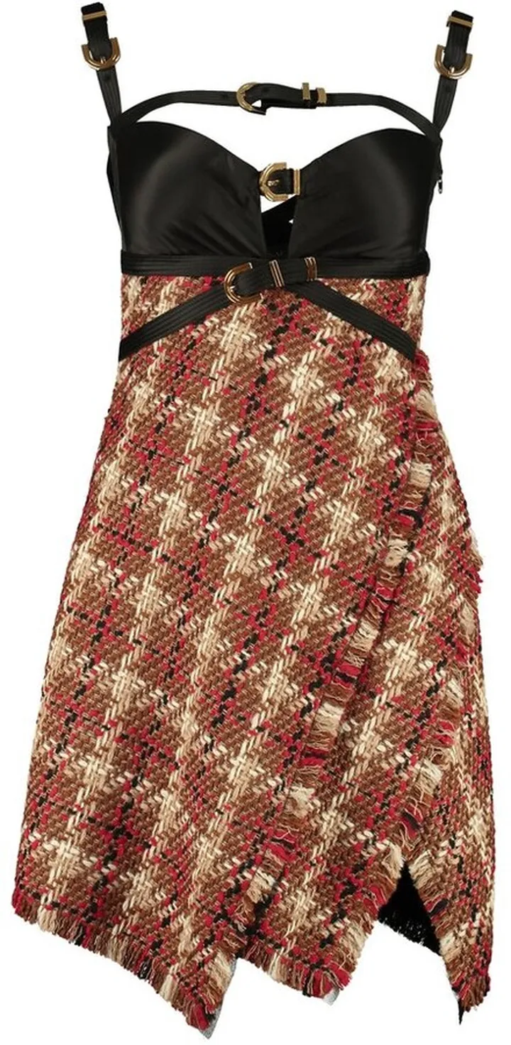 Versace Asymmetric Check Pattern Sleeveless Mini Dress