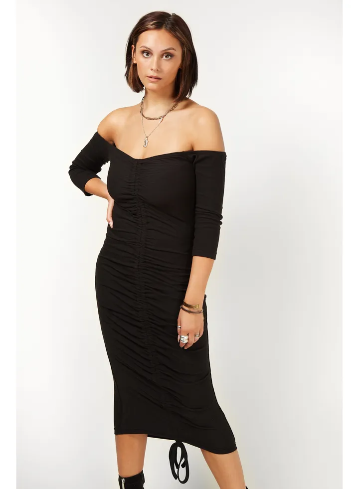 Little Mistress Black Ribbbed Midi