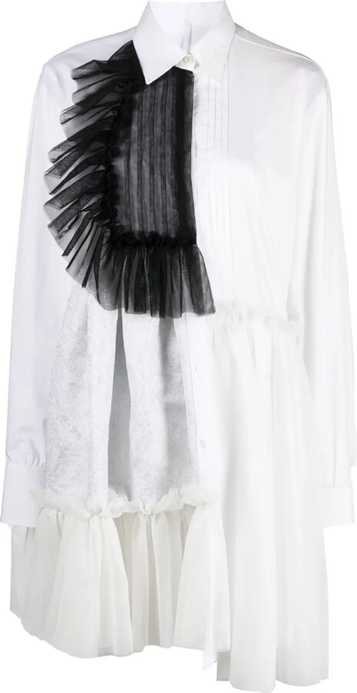 Tulle Ruffle Trim Shirt Dress