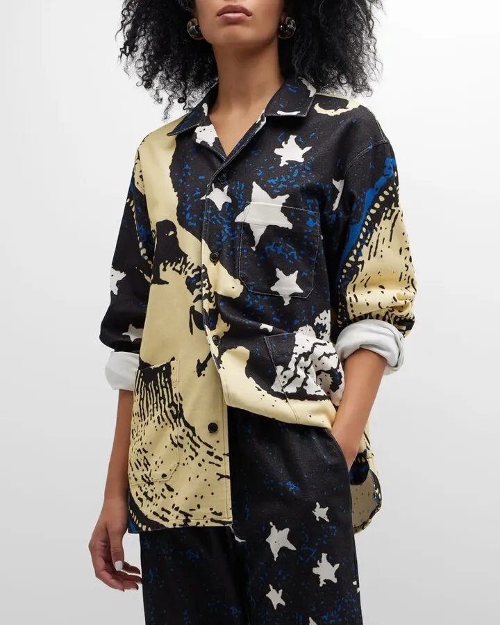 Men's Crescent Moon Face Pajama Shirt